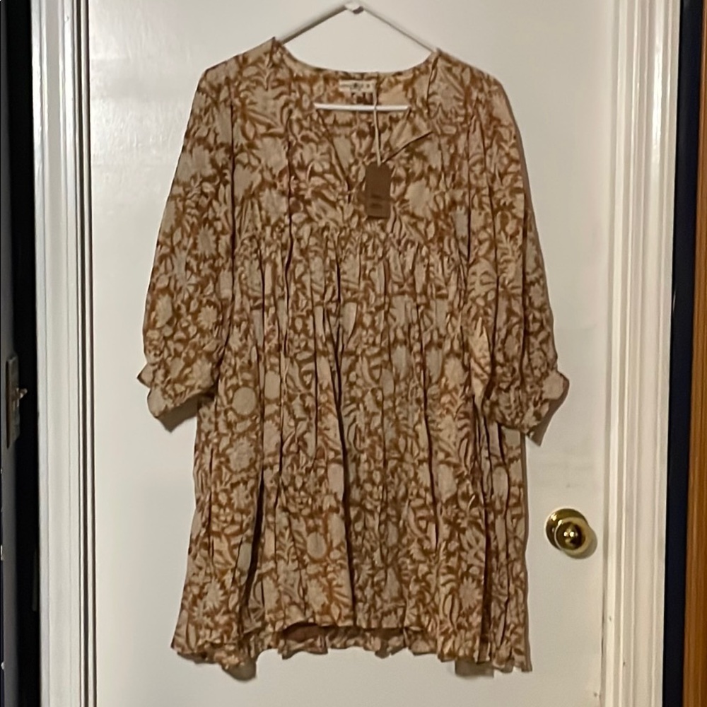 NWT NATURAL LIFE Tan and Brown Tiered Tunic